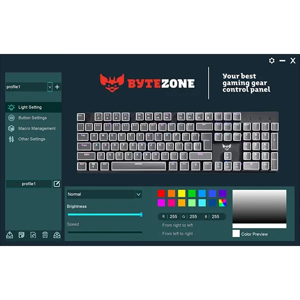 Mehanska gaming tipkovnica BYTEZONE Dozer RGB / modra stikala / makro / Anti-Ghosting (črna) - slika 6