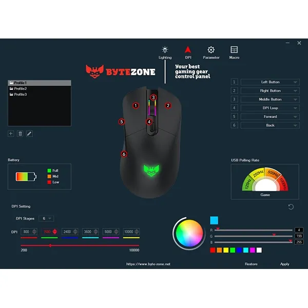 Gaming miška BYTEZONE Morpheus brezžična-žična / RGB (16,8M barv) / max DPI 10K / optična / mat UV premaz (črna) - slika 8